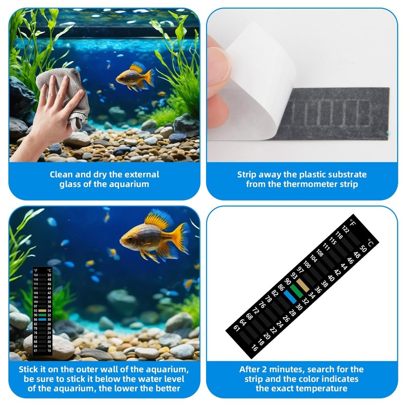 3PCS Aquarium Thermometer Strip 61-122℉(15-50°C), Easy-to-Read Fish Tank Thermometer Stick