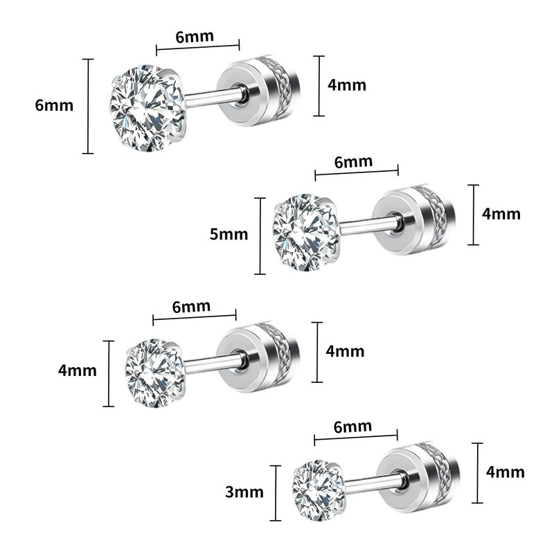 Flat Back Stud Earrings for Women - 6 Pairs Hypoallergenic