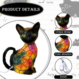 TaimeiMao Katzenlampe, Nachtlicht Katze und Hund, Retro Cat and Dog Stained Resin Table Lamp, Vintage-Katzenlampe aus Buntglas, Wohndekor füt Schlafzimmerbeleuchtung für Katzen- und Hundeliebhaber