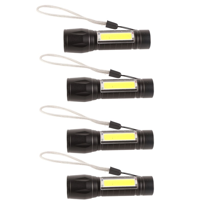 4Pcs Retractable Flashlight COB LED Zoom Flashlight Rechargeable Strong Light
