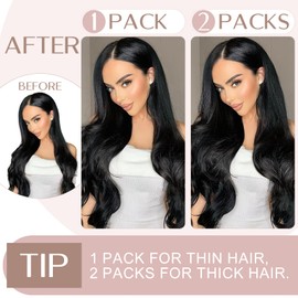 18 inch One Piece Remy Hair Extensions Clip in Human Hair Thick 3/4 Full Head Real Hair Pieces for Women 5 Clips Straight Natural Invisible (90g,#1 Jet Black)