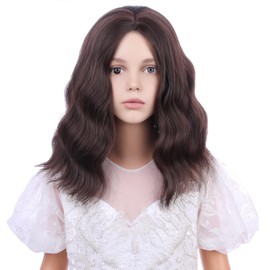 WAVELNM Kids Brown Wig Dark Brown Curly Wavy Wig for Child Girls Brunette Wig Short Bob Wig for Kids Side Part Wig Synthetic Wigs with Wig Cap