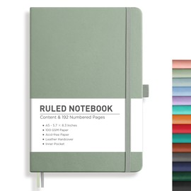 RETTACY Lined Journal Notebook, 192 Numbered Pages, A5 Medium Size (5.7'' x 8.3''), for Men & Women, Journaling, Writing, Work & Office, Leather Hardcover, 100 GSM Thick Paper (Sage Green)