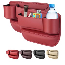 LINPING Car seat gap filler organizer,2024 Universal New Seat Gap Storage Box, Car Leather Cup Holder Gap Bag for Glasses Phones Keys and Cards (red, Passenger Side)