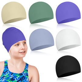 Velmitten 6 Pcs Unisex Adult Kid Silicone Swim Cap Waterproof Swimming Caps for Women and Men Comfortable Non Slip Swim Hat, Comfortable Fit for Long and Short Hair for Ages 8+ (Vintage Color)