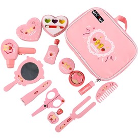 💄Rls Solid Children's wooden makeup beauty play set toy Cosmetics Bag Makeup Role Play Kits