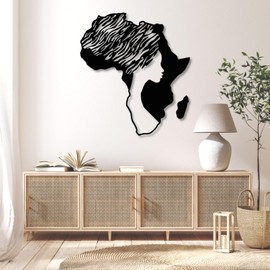 African Woman Metal Wall Map Art, African Woman Metal Wall Art, African American Bedroom Metal Wall Decor, Africa Woman Wall Decor, African Style Art Home Decor, Unique Gift (18"x 20"| 48x53cm, Black)