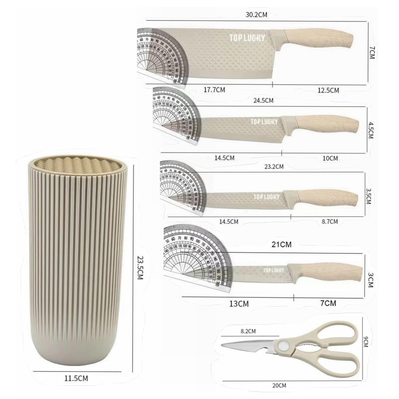 6-Pieces Beige Wooden Coating Stainless Steel Kitchen Knife Set with