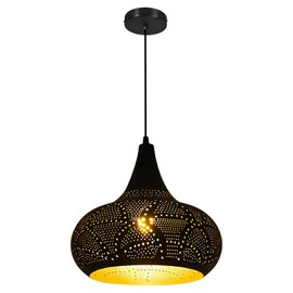 Jowjut Black Pendant Light Fixture Vintage Hanging Lamp Mid Century Retro Hanging Pendant lamp Loft Metal Iron Hollow Design Adjustable Cord Moroccan Chandelier Pendant Light for Dingling Room