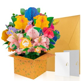 GREETING ART Flower Bouquet Pop Up Card, Handmade 3D Floral Box Greeting Card,Thank You, Thinking of You, Valentine's Day, Mother's Day Card, Birthday Card for Wife,Mom, Sister or Friend