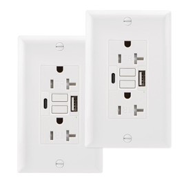 Wengart GFCI Outlet with USB in-Wall,2Pack AC125V 15Amp Self-Test with LED Indicator Tamper Resistant DC5V 4.8A Charger Outlet with USB Ports A&C,ETL Listed,White
