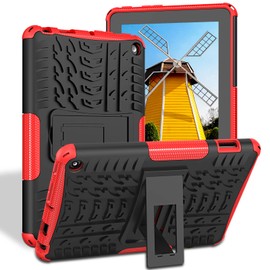 TASSKTO For Tablet 7" Case,Not Fit iPad.Dual Layer Shockproof Protective Case with Kickstand,Red