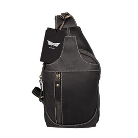 Dimarcy Leather Cross-body Sling Bag Casual Daypack Backpack Chest Shoulder Multi-Purpose Timeless Design Small Unisex (Black)