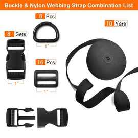 aYrap Buckles Strap 1 Inch: Webbing Straps 10 Yards, Side Release Plastic Buckle Adjustable 8 Pack, Tri-Glide Slide Clip 16 PCS (Black, Buckles Strap 1 Inch)