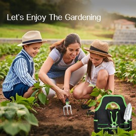 Housolution Garden Tools Set, 8 PCS Gardening Hand Tools Kit Heavy Duty Aluminum Alloy Gardening Supplies with Wooden Handle Storage Tote Bag, Gardening Tool Set Gifts for Women and Men, Green