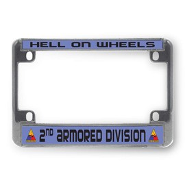 Sign Destination Metal Bike License Plate Frame Hell On Wheels 2Nd Armored Division Motorcycle Tag Holder Chrome 4 Holes One Frame