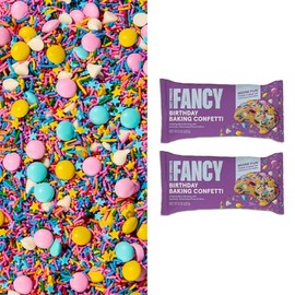 Fancy Sprinkles Birthday Baking Confetti Sprinkles and Chocolate Pieces, Crunchy Jimmies, Chocolate Gems, Candy-Coated Chocolatey Morsels, Star Confetti Pieces, And White Morsels 8 oz Bag (2 Pack)