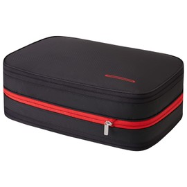 Bee Nesting Compressible Travel Bag, Zips Down to Save Approx. 50% of Space, Lightweight, For Business Trips and Travel, Transforms in Size, Has 2 Storage Compartments, multicolor (black / red)