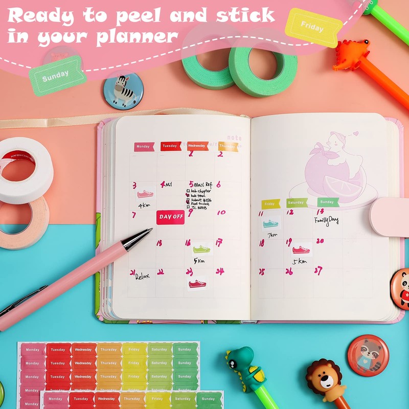 140 Pcs Day of The Week Stickers Monday to Sunday