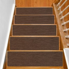 SMILOOL Stair Treads Non Slip for Wooden Steps Indoor 10" x 30" 15 Pack Extra Wide Stair Tread Carpet Stairs Runner, Step Pads with Reusable Adhesive for Dogs Kids Elders, Machine Washable, Brown