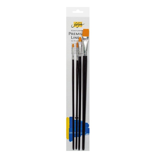KREUL Solo Goya 47330 Artist Brush Set Goldhair Synthetics, 3 Flat Brushes in Sizes 4, 8 and 16 and a Round Brush Size 10, for Professional Painting with Oil Paints