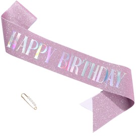 ZHBDPaty "Happy Birthday" Glitter Sash with Pearl Pin for Women Girls Party Supply Favors (2 Pink)