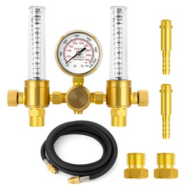 MEANLIN MEASURE Argon Regulator Flow Meter with 9.8 Feet Hose,CGA580 Inlet Connection,5/8" x 18RH Outlet Fitting,Dual Output Argon Welding Flowmeter for TIG MIG Welder