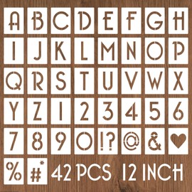 YEAJON 12 Inch Letter Stencils and Numbers, 42 Pcs Alphabet Drawing Stencils, Reusable Plastic Craft Templates for Painting on Wood, Wall, Fabric, Rock, Chalkboard, Signage