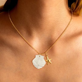 Eaciy Charm Necklace for Women - Dainty Gold Beach Charm Necklaces Cute Star Necklaces Accessory Waterproof Jewelry Gold Necklace for Women