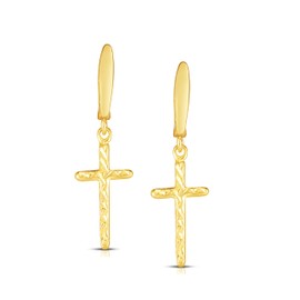 Savlano 925 Sterling Silver Diamond Cut Cross Huggie Hoop Earrings -18K Gold Plated Cross Charm Dangle Drop Earrings for Women Comes with Gift Box- Made in Italy