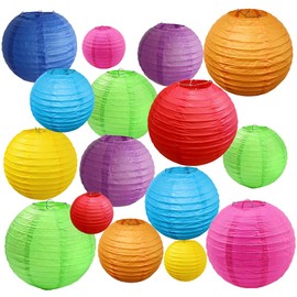 16pcs Colorful Paper Lanterns Multi-Size Hanging Ball Lanterns for Birthday Wedding Bridal Baby Shower Home Office Classroom Outdoor Indoor Party Decoration (Size of 4”, 6”, 8”, 10”)
