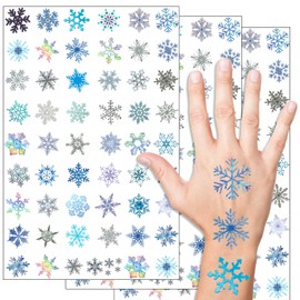 180 Pcs Glitter Snowflake Temporary Tattoos 3 Sheets Cute Winter Snowflake Tattoos Stickers for Women Girls Kids Face Body Christmas Party Favors