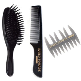 BABLO POMADE 3-Piece Set with Mesh Comb (Gray), Grooming Comb and Hairbrush for Men
