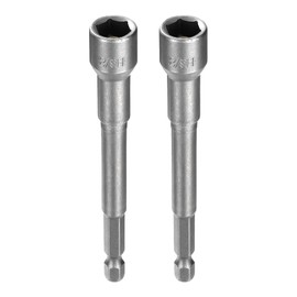 HARFINGTON 2pcs Hex Nut Driver Drill Bit 3/8" 6-Point Socket 1/4" Hex Shank Magnetic Nut Setter CR-V Steel Quick-Change Nut for Power Drills Impact Drivers, Silver Tone