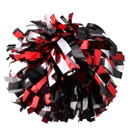 ICObuty Metallic Cheerleader Cheerleading Pom Poms 6 inch 1 Pair 2 Pieces (Red/Black/Silver)