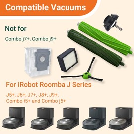 Yojolee Replacement Parts Compatible with iRobot Roomba J7 J7+ J5 J5+ J6 J6+ J8 J8+ J9 J9+ Vacuum Cleaner Accessories Kit,Front Caster Wheel,Rubber Roller Brushes,3 HEPA Filters,3 Side Brushes,2 Bags