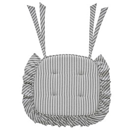 VHC Brands Chair Pad 16.5x18, Cotton Dining Room, Kitchen Chair Pads, Seat Cushion with Ties, Tucked, Sawyer Mill Black Collection, Rectangle 16.5x18, Country Black