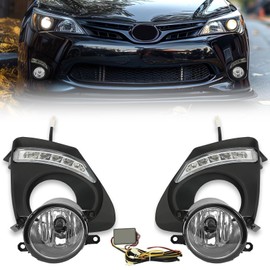 HECASA Front Pair Fog Light & Fog Lamp Bezel Compatible with 2011-2013 Toyota Corolla Fog Lamp Cover Trim w/LED Daytime Running Lights Driver & Passenger Side - 2 Packages