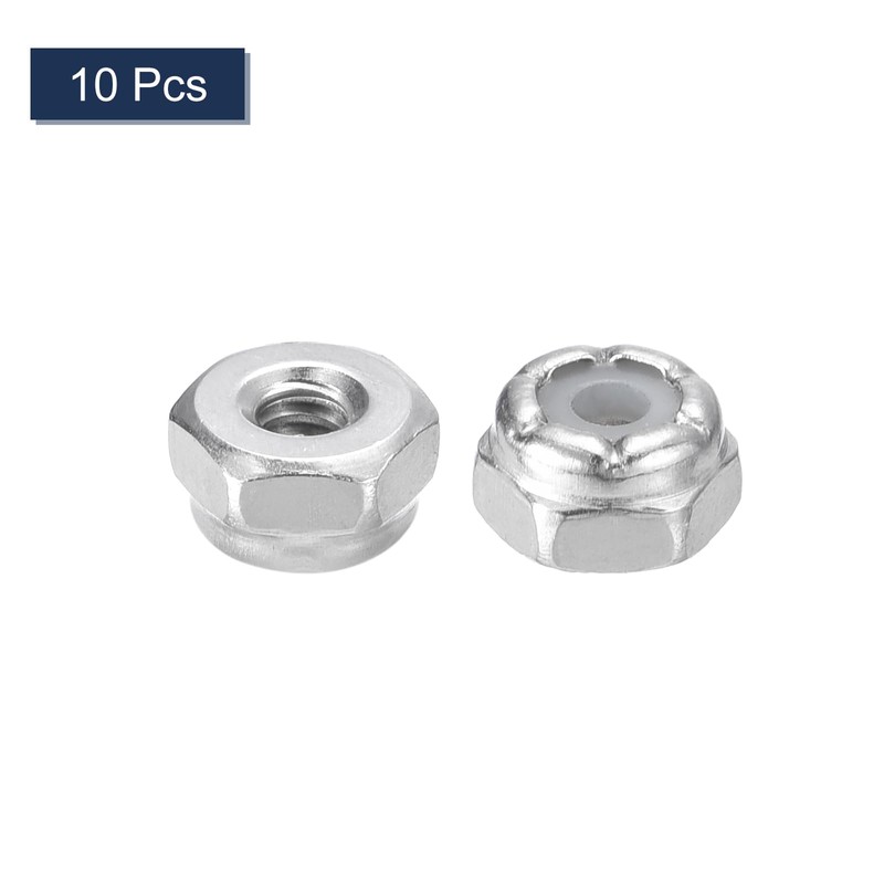 uxcell 10Pcs #6-32 Nylon Insert Hex Lock Nuts, 304 Stainless