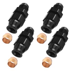 Piodelo 6AN Male Flare to 3/8" Fuel Hardline Tube Fitting, 3/8 Inch OD Tube to AN6 Compression Adapter Straight Connector Aluminum Black 4PCS