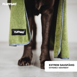 FLUFFINO® Dog Towel - Absorbent, Soft and Washable (Pack of 2, 120 x 70 cm, Grey & Green, Washable at 60 °c) - Quick Drying Microfiber Towel for Small & Large Dog Bath Towel For Dogs / Cats