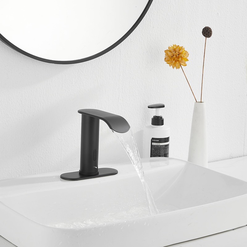 GGStudy Matte Black Automatic Sensor Touchless Bathroom Sink Faucet with