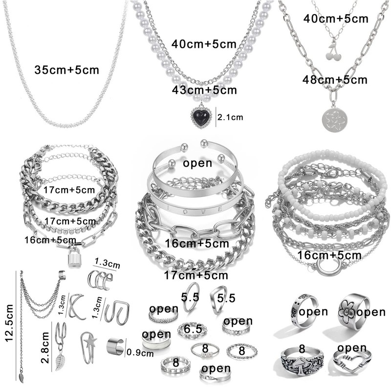 IFKM 36 PCS Silver Plated Jewelry Set with 3 PCS