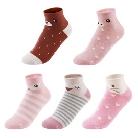 SUNBVE 5 Pack Little Girls Animals Soft Cotton Low Cut Ankle Socks