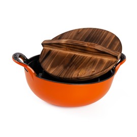 AILIBOO 2 Quart Dutch Oven Pot Round Cast Iron Enamel Cookware with Wooden Lid Soup Pot Mini Soup Pots- orange