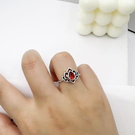 Decixde Lotus Ring for Women Lotus Flower Ring My Trauma Ring Lotus Promise Ring Zircon Inlaid Flower Ring Inspirational Ring Statement Floral Jewelry Gift (red, 7)