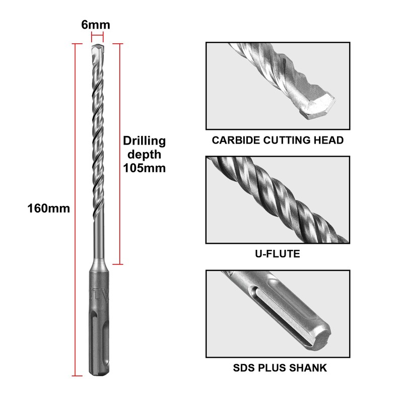 SALI 10PCS SDS Plus Rotary Hammer Drill Bit Concrete Drill