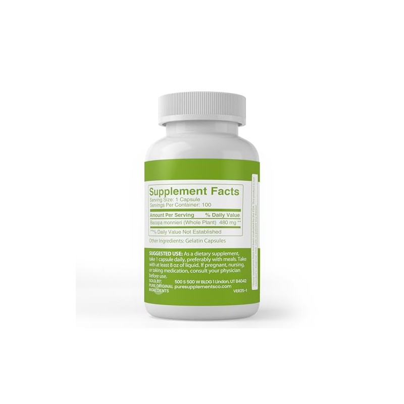 Pure Original Ingredients Bacopa Monnieri, (100 cápsulas) 100 puro, sin