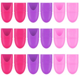 30 Pieces Wearable Nail Caps Silicone Gel Fingernail Polish Remover Wrap Cleaner Reusable Soak Off Caps in Purple, Rosy and Pink for DIY Nail Supplies