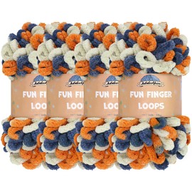 JubileeYarn Fun Finger Loops Yarn - Jumbo Polyester - Team Spirit Colors - 100g/Skein - Orange Navy Tan - 4 Skeins
